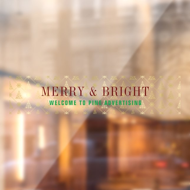Gold Merry Bright Welcome Business Christmas Window Cling (Sheet 2)