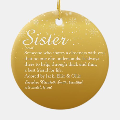 Gold Merry Christmas Best Ever Sister Definition Ceramic Ornament