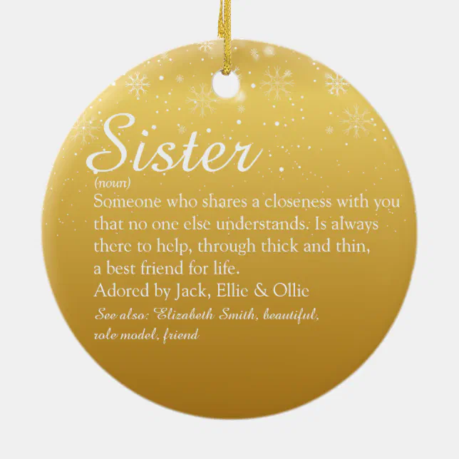 Gold Merry Christmas Best Ever Sister Definition Ceramic Ornament | Zazzle