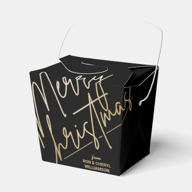 Gold Merry Christmas Black Favor Boxes (Front Side)