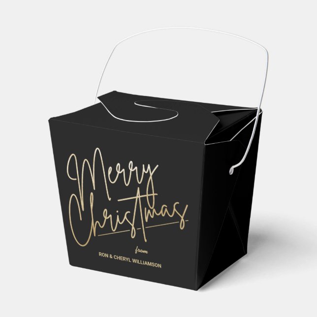 Gold Merry Christmas Black Favor Boxes (Front Side)