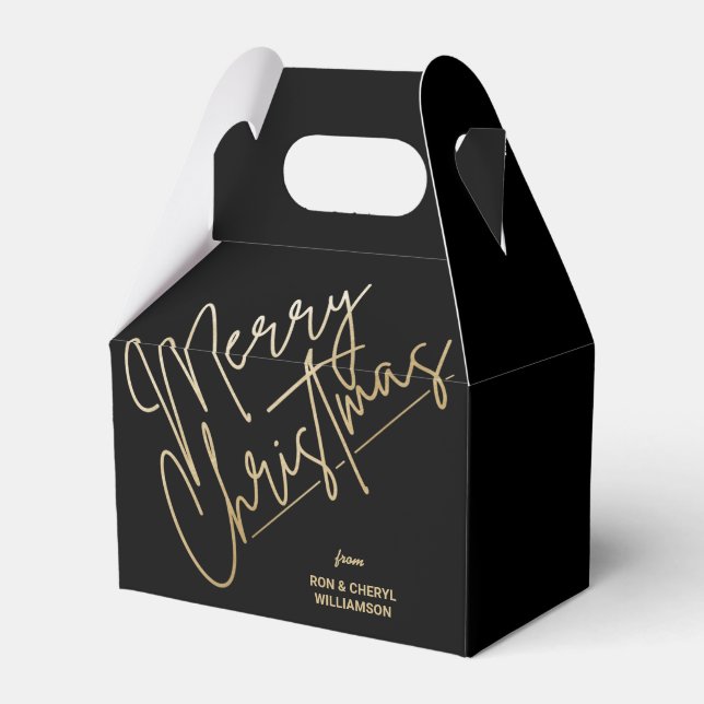 Gold Merry Christmas Black Favor Boxes (Front Side)