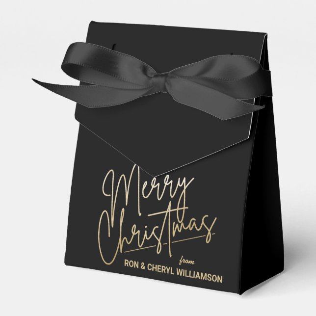 Gold Merry Christmas Black Favor Boxes (Front Side)