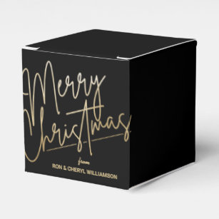 Gold Merry Christmas Black Square Favor Boxes