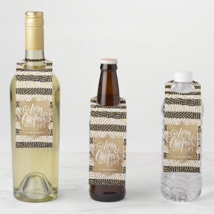 Gold Merry Christmas Black White Stripes Bottle Hanger Tag