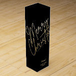 Gold Merry Christmas Black Wine Box<br><div class="desc">Merry Christmas in a faux gold foil script and your names in chic lettering,  these black wine bottle gift boxes are a stylish way to package wine  Christmas gifts.</div>
