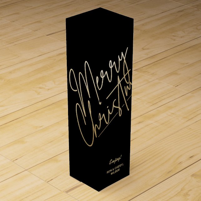Gold Merry Christmas Black Wine Box (Front)
