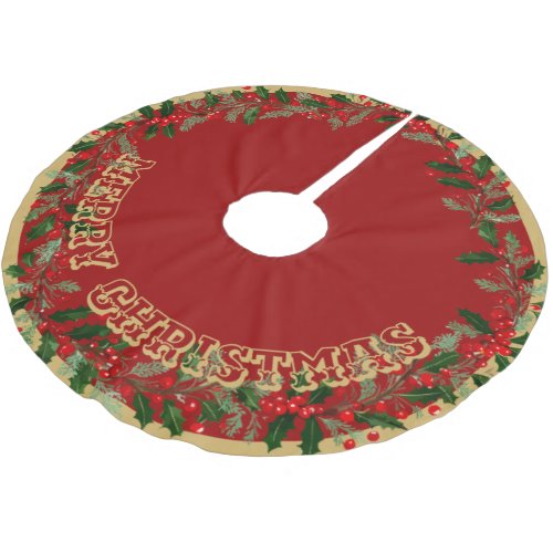 Gold Merry Christmas Brushed Polyester Tree Skirt