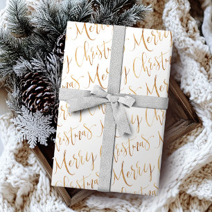 Gold Merry Christmas Calligraphy Holiday Wrapping Paper