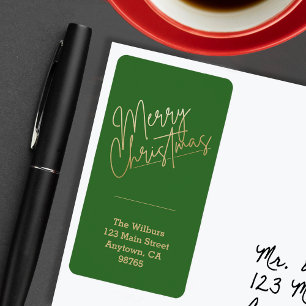 Gold Merry Christmas Christmas Return Address` Label