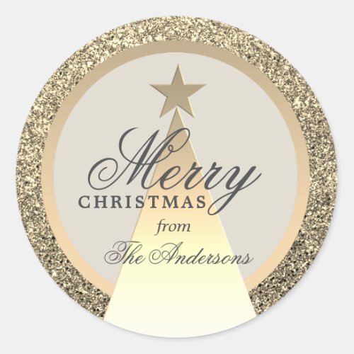 Gold Merry Christmas  Classic Round Sticker