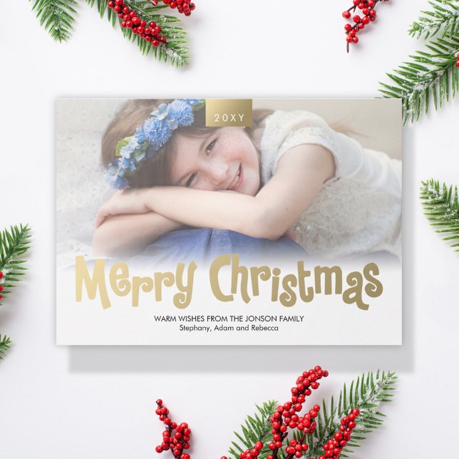 Gold Merry Christmas Custom Photo Modern Card (Creator Uploaded)