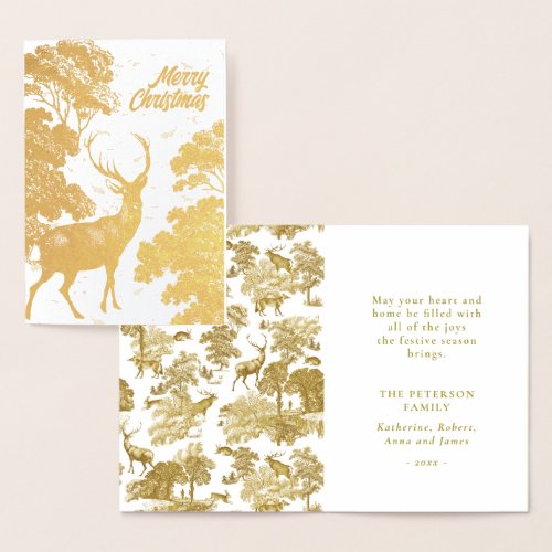Gold Merry Christmas Deer in Woodland Foil Card