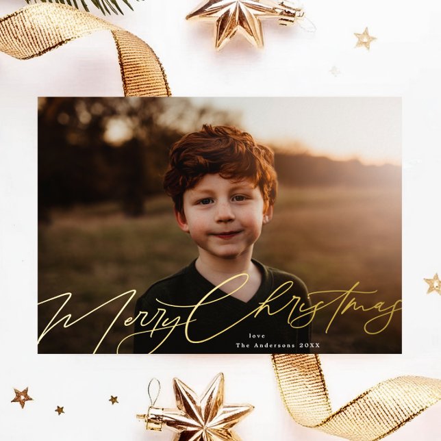Gold Merry Christmas Elegant Splendor Photo Foil Holiday Card (Creator Uploaded)