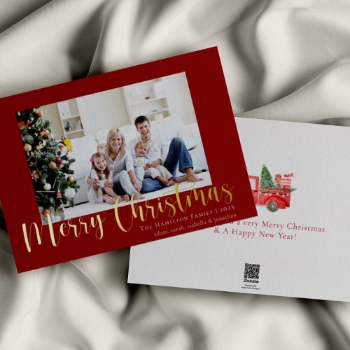 Gold Merry Christmas Family Photo Foil Holiday Card