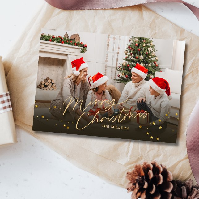 Gold Merry Christmas Family Photo holiday card (Creator Uploaded)