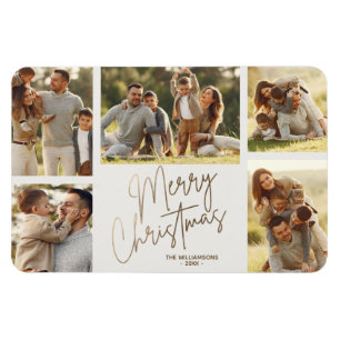 Gold Merry Christmas Five Photo Magnet