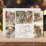Gold Merry Christmas Five Photos Holiday Card<br><div class="desc">Multi photo Christmas holiday cards feature your names and the words Merry Christmas in chic gold lettering on a off white background. Just upload your favorite family photos and add your family personalization on the back. Select Matte for heaviest paper and High Definition for best photo quality.</div>
