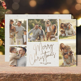 Gold Merry Christmas Five Photos Holiday Card