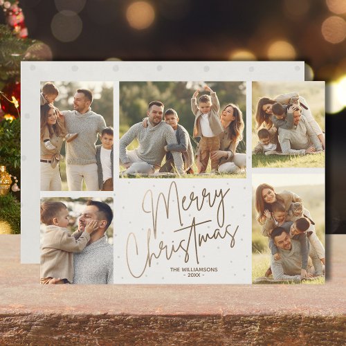 Gold Merry Christmas Five Photos Holiday Card