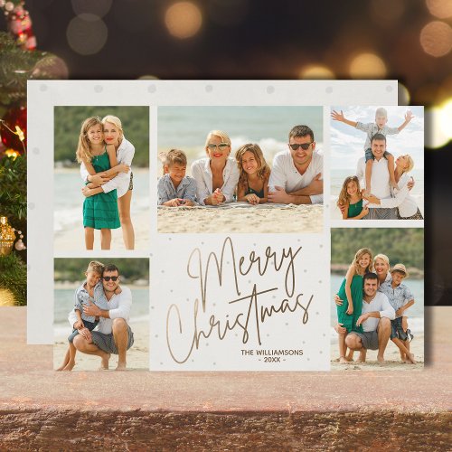 Gold Merry Christmas Five Photos Holiday Card