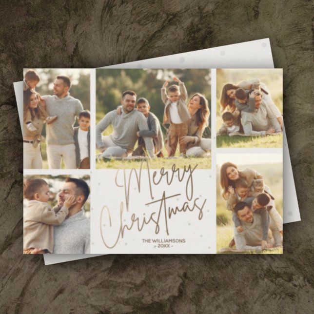 Gold Merry Christmas Five Photos Holiday Card (Creator Uploaded)