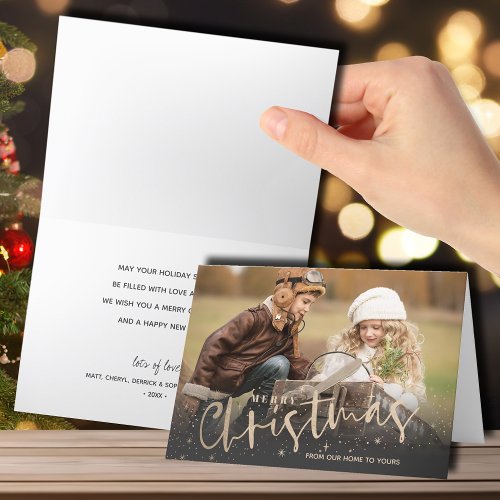 Gold Merry Christmas Folded Photo Holiday Card