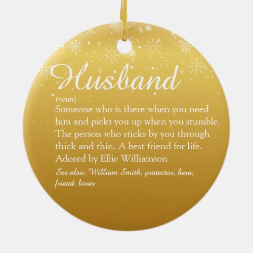 Gold Merry Christmas Fun Cool Husband Quote Ceramic Ornament