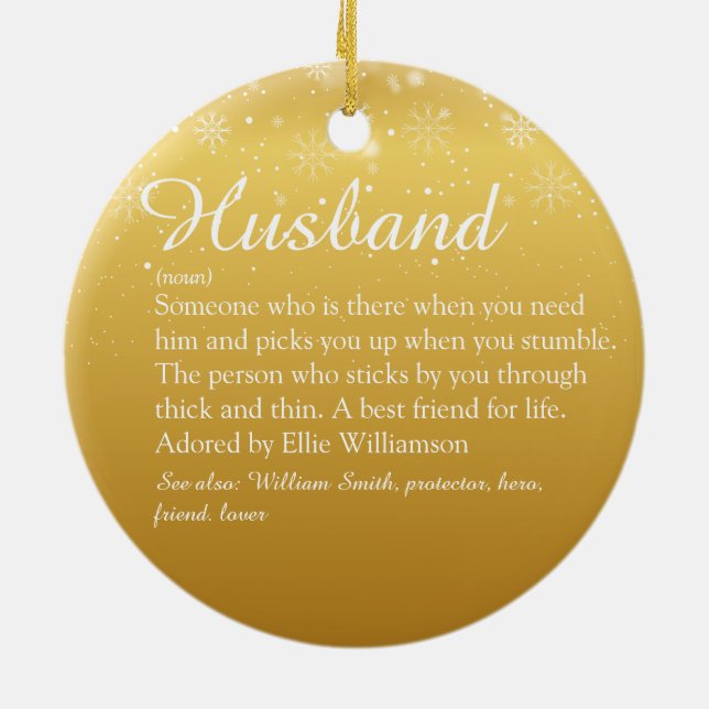 Gold Merry Christmas Fun Cool Husband Quote Ceramic Ornament (Back)