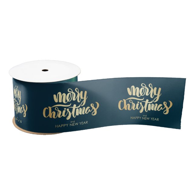 Gold Merry Christmas, Green Christmas Satin Ribbon (Spool)