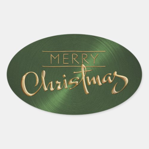 Gold Merry Christmas Green Sticker Embossed Look