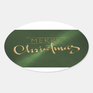 Gold Merry Christmas Green Sticker Embossed Look