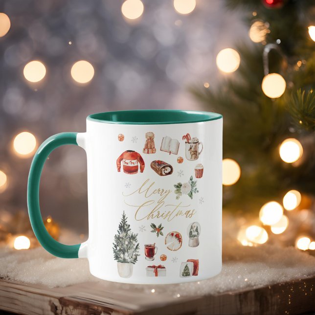 Gold Merry Christmas Greeting Cozy Winter Collage Mug (Creator Uploaded)