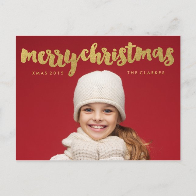 Gold Merry Christmas Handwriting Holiday Postcard (Front)