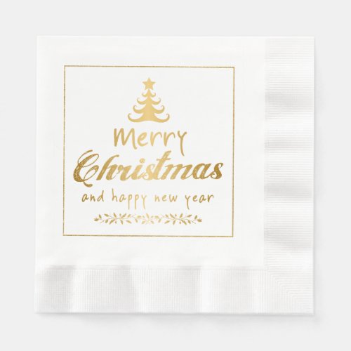 Gold Merry Christmas Happy New Year Paper Napkins