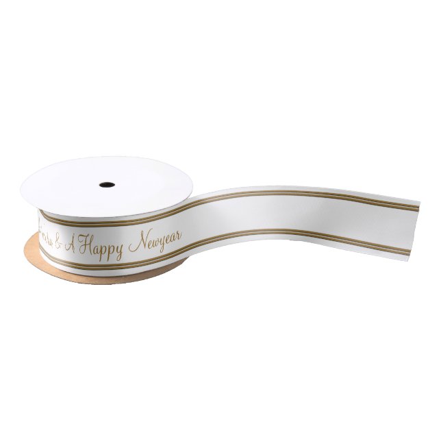 Gold Merry Christmas & Happy New Year Satin Ribbon (Spool)
