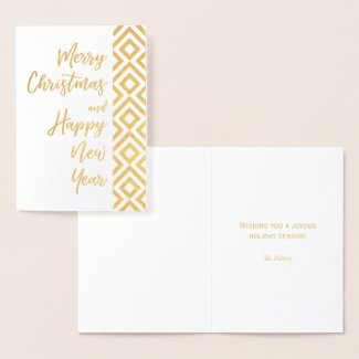 Gold Merry Christmas Happy New Year Script Foil Card