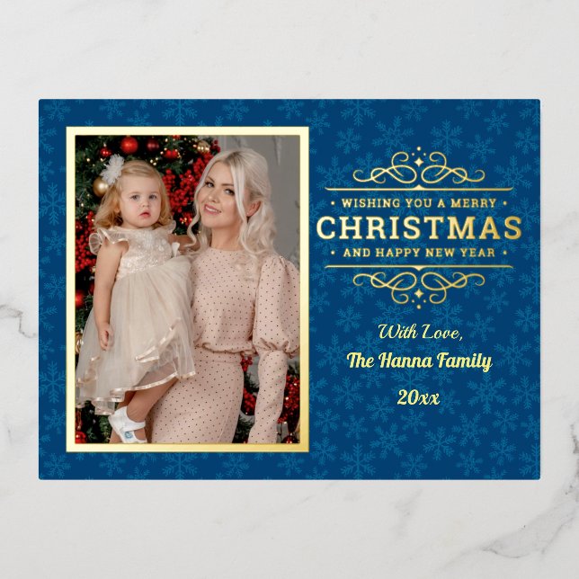 Gold Merry Christmas & Happy New Year & Snowflake Foil Holiday Postcard (Front)
