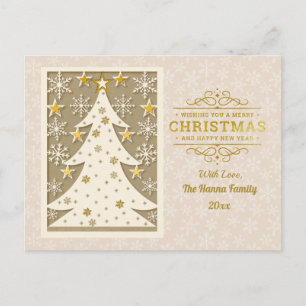 Gold Merry Christmas & Happy New Year & Snowflake Holiday Postcard