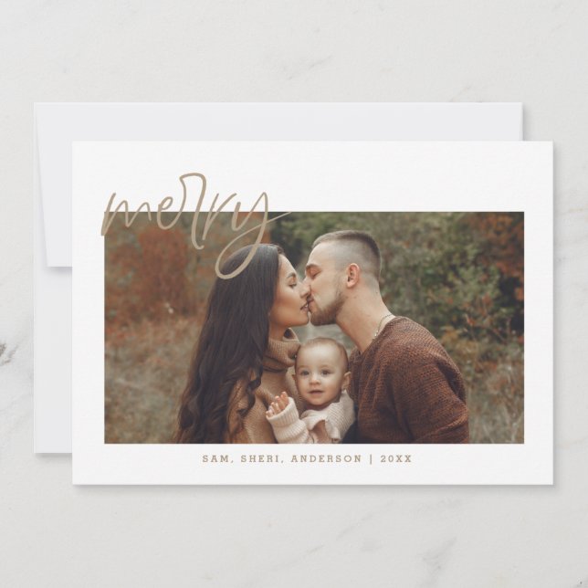 Gold Merry Christmas Holiday Card (Front)