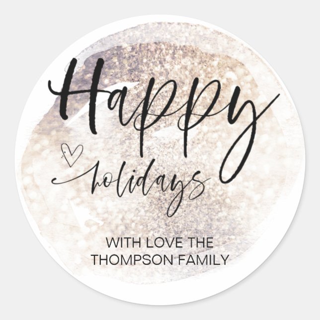 Gold Merry Christmas Holiday Gift Label For Family (Front)