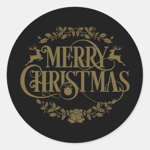 Gold Merry Christmas Holiday Script Classic Round  Classic Round Sticker