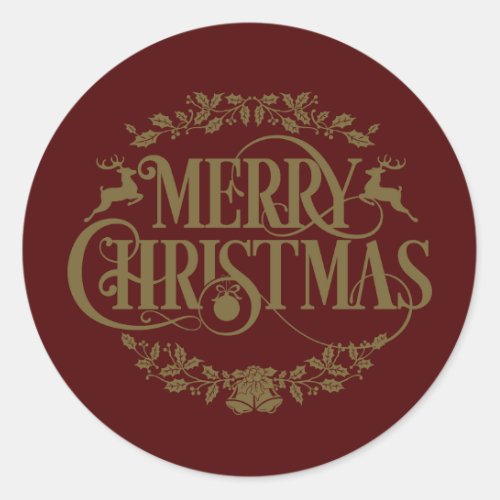 Gold Merry Christmas Holiday Script Classic Round Sticker