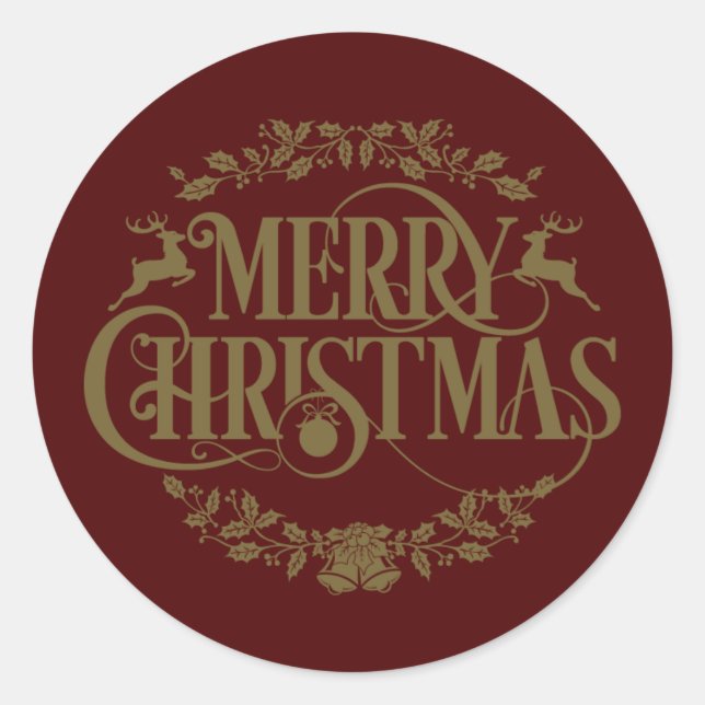 Gold Merry Christmas Holiday Script Classic Round Sticker (Front)