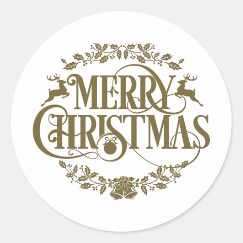 Gold Merry Christmas Holiday Script Classic Round Sticker