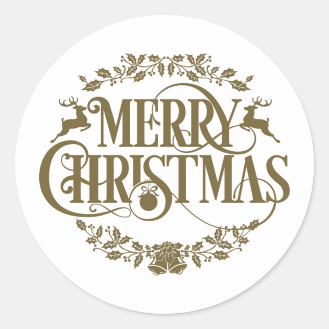 Gold Merry Christmas Holiday Script Classic Round Sticker (Front)