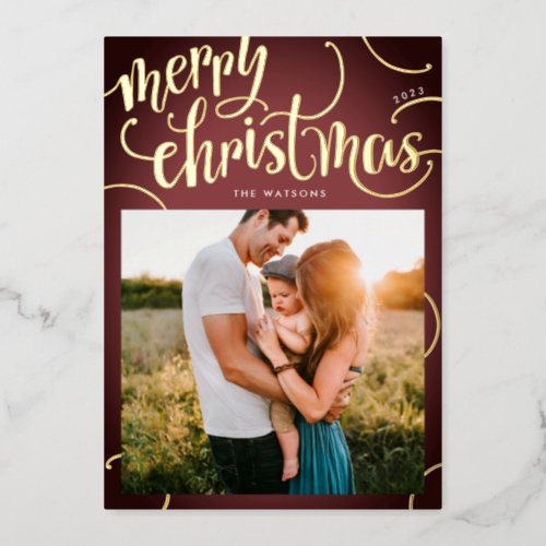 Gold Merry Christmas Letter Frame Gradient Photo Foil Holiday Card
