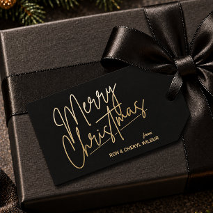 Gold Merry Christmas Luxe Black Gift Tags