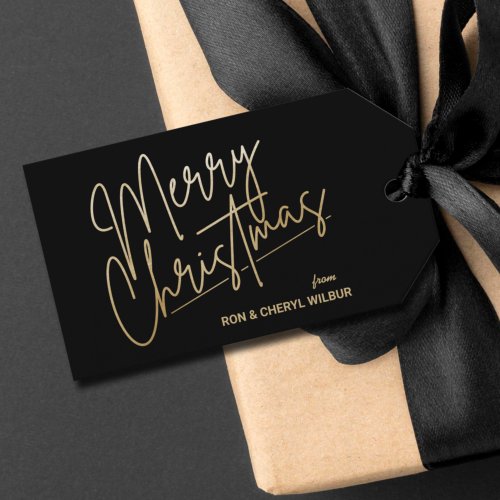 Gold Merry Christmas Luxe Black Gift Tags