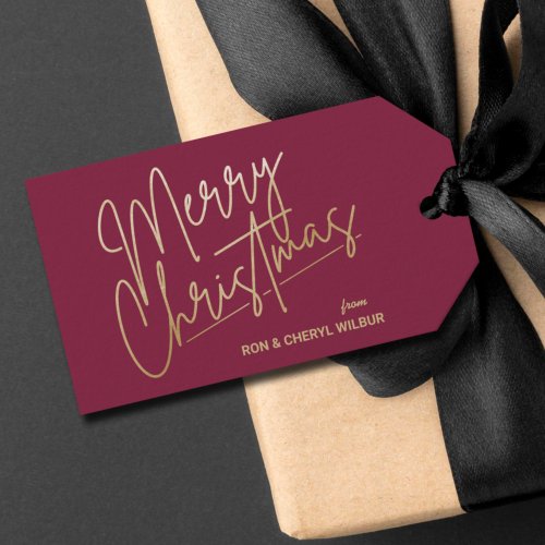 Gold Merry Christmas Luxe Cranberry Gift Tags